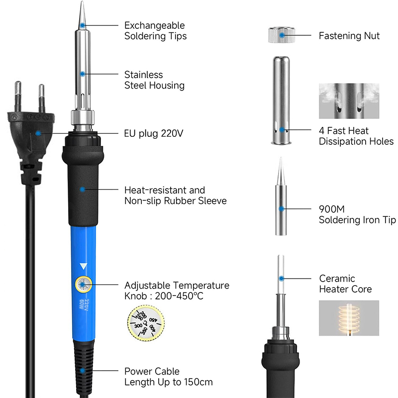 조절 가능한 온도 220V 60W 전기 납땜 인두 키트 - Diy Electronics Repair Kit 리뷰 및 가격