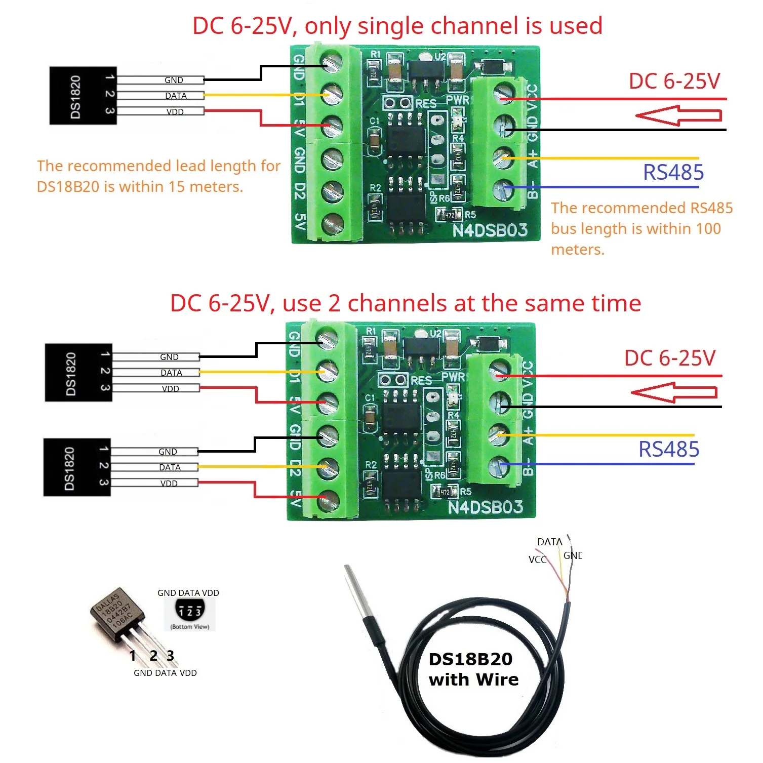 -55 ~ + 125C DS18B20 센서 1-2CH  - Ds18B20 Temperature Sensor 리뷰 및 가격